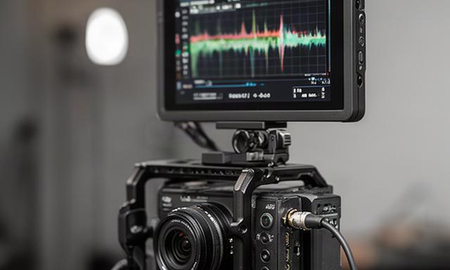 Monitor on-camera da 5 pollici installato su una camera compatta con interfacce HDMI e SDI